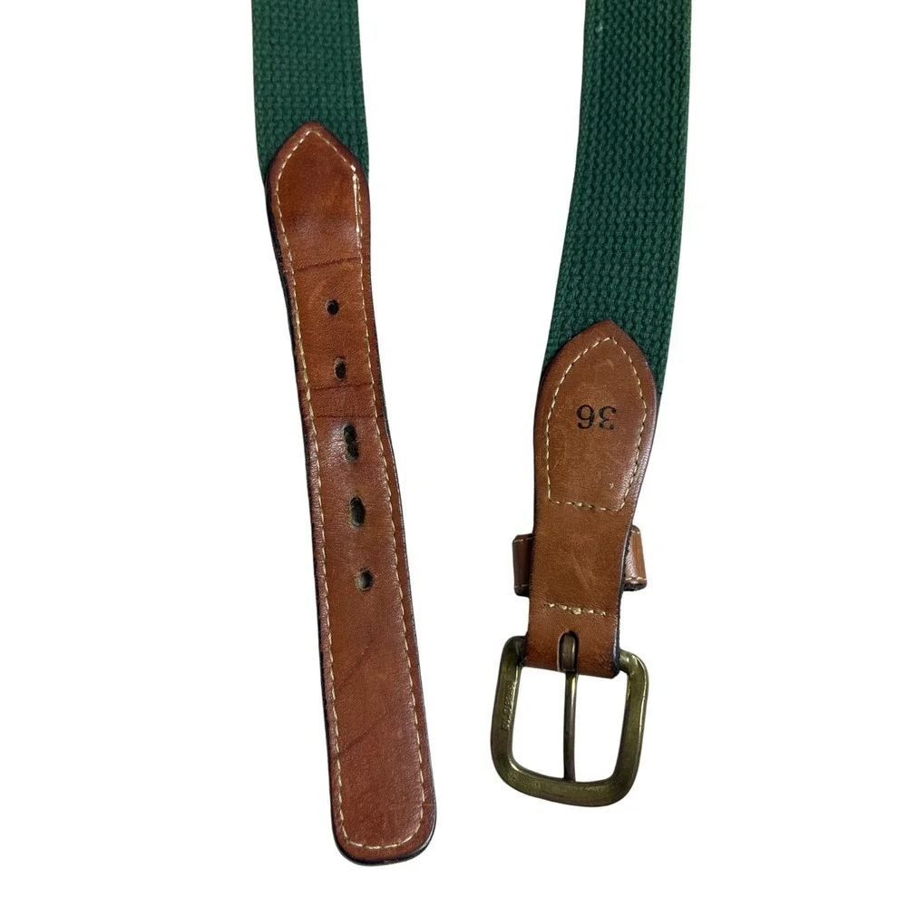 Mens Brown‎ Leather Canvas Belt Mahi Mahi Fish Embroidered Sz 36 Nautical Casual